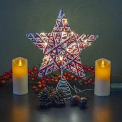 Christmas Rattan Tree Topper - Red And White Xmas Rustic Star LED Light Up Tree Topper Ornament Decoration -The Home Depot Shop ornativity christmas tree toppers or 182 1f 1000