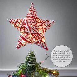Christmas Rattan Tree Topper - Red And White Xmas Rustic Star LED Light Up Tree Topper Ornament Decoration -The Home Depot Shop ornativity christmas tree toppers or 182 4f 1000