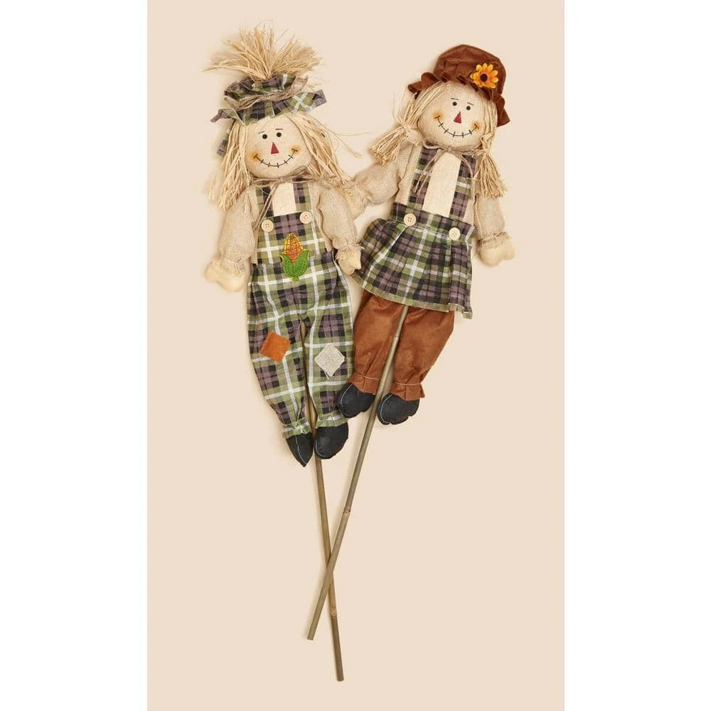 36 In. Boy And Girl Scarecrow With Burlap Shirt (Set Of 2) 1 36 In. Boy And Girl Scarecrow With Burlap Shirt (Set Of 2)