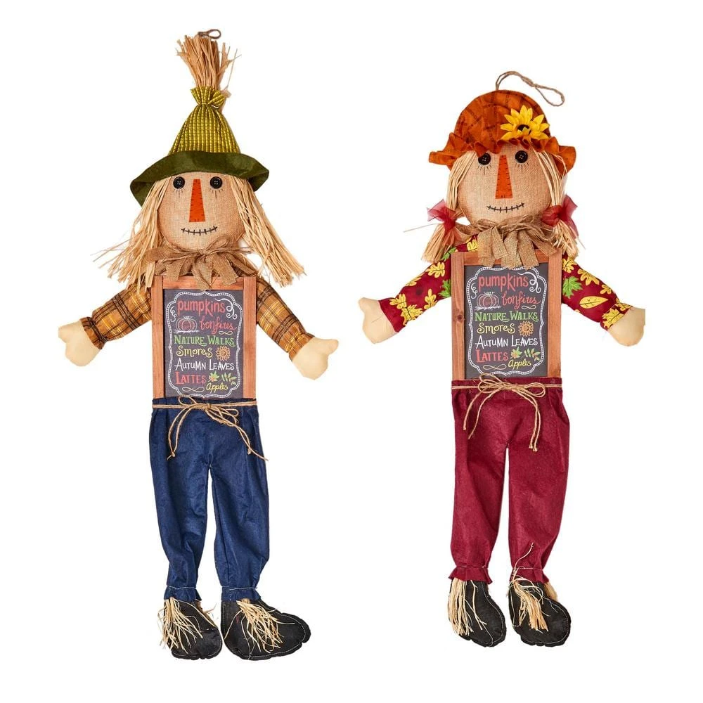 36 In. Hanging Scarecrow With Sign (Set Of 2) 1 36 In. Hanging Scarecrow With Sign (Set Of 2)