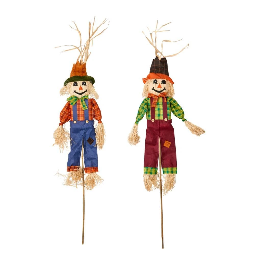 48 In. Scarecrow With Straw Face On Stick (Set Of 2) 1 48 In. Scarecrow With Straw Face On Stick (Set Of 2)