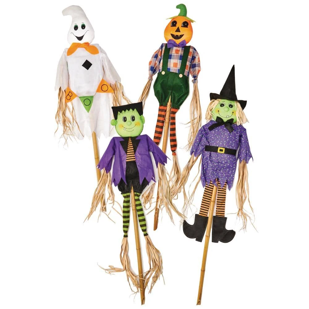 55 In. Halloween Scarecrow On Pole (Set Of 4) 1 55 In. Halloween Scarecrow On Pole (Set Of 4)