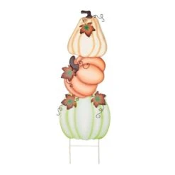 36 In. Metal Stacked White And Orange Pumpkin Outdoor Yard Stake