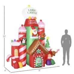 OUTSUNNY 10 Ft. LED Animatronic Christmas Candy Castle, Blow-Up Outdoor LED Yard Display Inflatable Halloween -The Home Depot Shop outsunny christmas inflatables 844 534v80mx 4f 1000