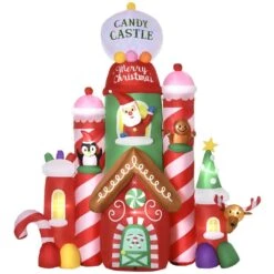 OUTSUNNY 10 Ft. LED Animatronic Christmas Candy Castle, Blow-Up Outdoor LED Yard Display Inflatable Halloween