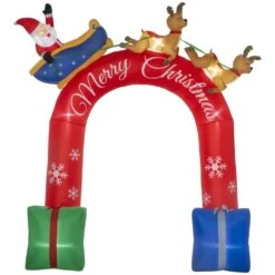 OUTSUNNY 9 Ft. LED Animatronic Christmas Arch With Santa Claus Riding A Sled Inflatable Halloween