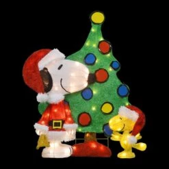Peanuts 32 In. 2D Pre-Lit Yard Art, Santa Snoopy Woodstock Tree Set (3-Piece)