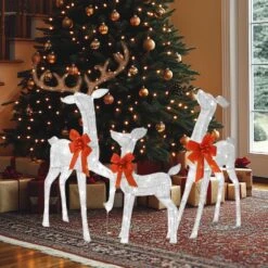 Outdoor Christmas Decoration 3-Piece 3D Reindeer Family Yard Decoration With Cool White LED Lights, White 16 Outdoor Christmas Decoration 3-Piece 3D Reindeer Family Yard Decoration With Cool White LED Lights, White -The Home Depot Shop starfree christmas yard decorations hoxsod0102wht 1d 1000