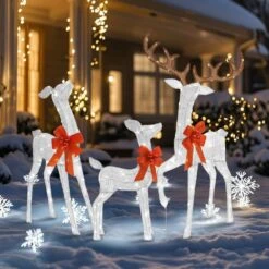 Outdoor Christmas Decoration 3-Piece 3D Reindeer Family Yard Decoration With Cool White LED Lights, White 15 Outdoor Christmas Decoration 3-Piece 3D Reindeer Family Yard Decoration With Cool White LED Lights, White -The Home Depot Shop starfree christmas yard decorations hoxsod0102wht a0 1000