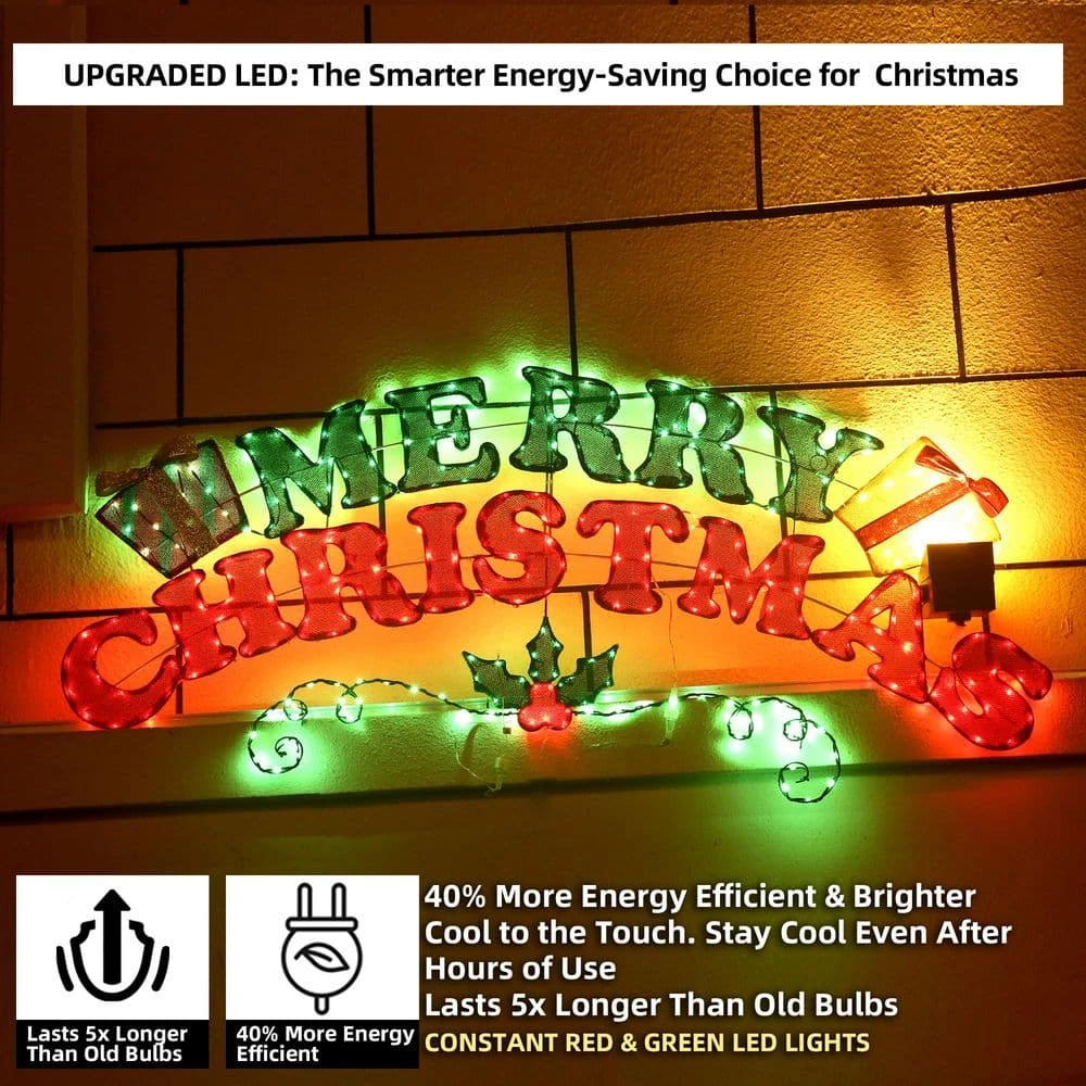 5 Ft. W Outdoor Christmas Decoration Merry Christmas Sign With Red And Green LED Lights 3 5 Ft. W Outdoor Christmas Decoration Merry Christmas Sign With Red And Green LED Lights - Image 3