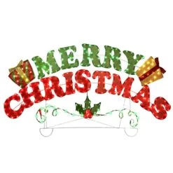 5 Ft. W Outdoor Christmas Decoration Merry Christmas Sign With Red And Green LED Lights