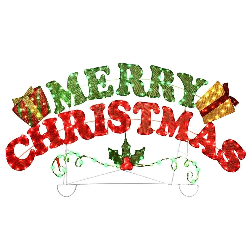 5 Ft. W Outdoor Christmas Decoration Merry Christmas Sign With Red And Green LED Lights 1 5 Ft. W Outdoor Christmas Decoration Merry Christmas Sign With Red And Green LED Lights