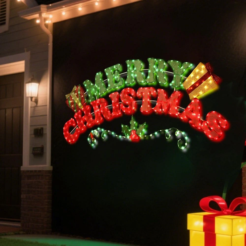5 Ft. W Outdoor Christmas Decoration Merry Christmas Sign With Red And Green LED Lights 6 5 Ft. W Outdoor Christmas Decoration Merry Christmas Sign With Red And Green LED Lights - Image 6