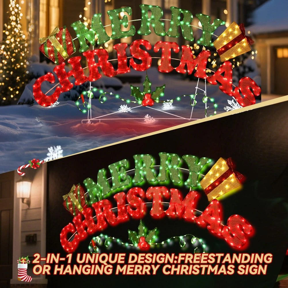 5 Ft. W Outdoor Christmas Decoration Merry Christmas Sign With Red And Green LED Lights 4 5 Ft. W Outdoor Christmas Decoration Merry Christmas Sign With Red And Green LED Lights - Image 4