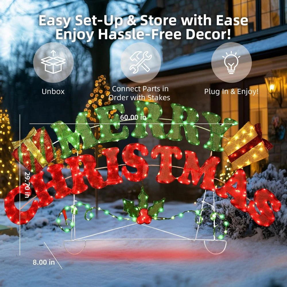 5 Ft. W Outdoor Christmas Decoration Merry Christmas Sign With Red And Green LED Lights 8 5 Ft. W Outdoor Christmas Decoration Merry Christmas Sign With Red And Green LED Lights - Image 8
