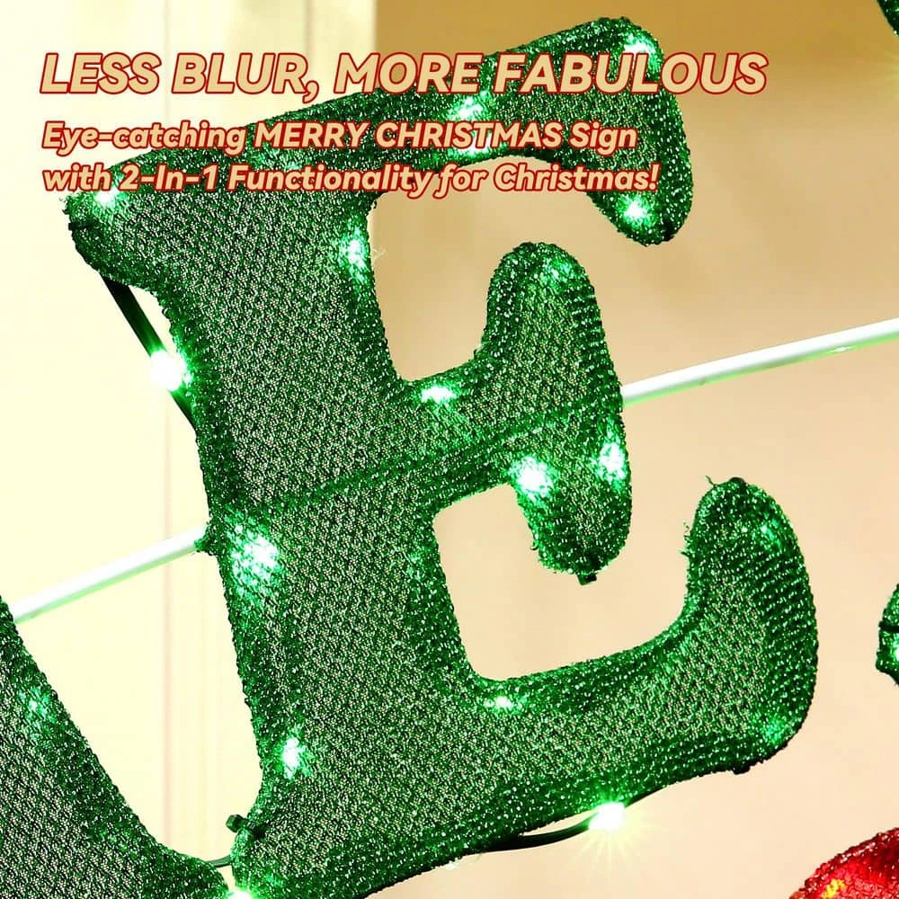 5 Ft. W Outdoor Christmas Decoration Merry Christmas Sign With Red And Green LED Lights 2 5 Ft. W Outdoor Christmas Decoration Merry Christmas Sign With Red And Green LED Lights - Image 2