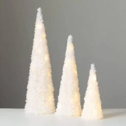 31.75 In. 24 In. And 16 In. Large Lighted Cone Trees - Set Of 3, White