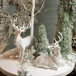 15.5 In. And 20 In. Christmas Frosted Deer Figurine Set Of 2, White, Indoor Christmas Decor -The Home Depot Shop sullivans christmas figurines pr2929 1f 1000