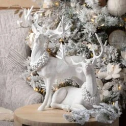 15.5 In. And 20 In. Christmas Frosted Deer Figurine Set Of 2, White, Indoor Christmas Decor -The Home Depot Shop sullivans christmas figurines pr2929 44 1000