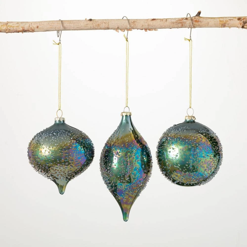 4", 4.5" And 6.5" Iridescent Teal Ornament (Set Of 3) 1 4", 4.5" And 6.5" Iridescent Teal Ornament (Set Of 3)