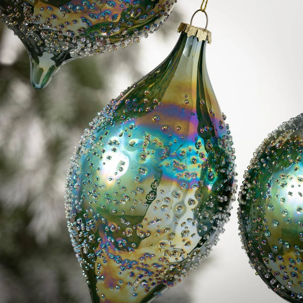 4", 4.5" And 6.5" Iridescent Teal Ornament (Set Of 3) 2 4", 4.5" And 6.5" Iridescent Teal Ornament (Set Of 3) - Image 2
