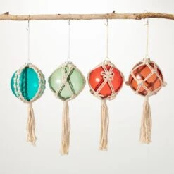 9.5 In. Multicolor Macrame Glass Ornament (Set Of 4)
