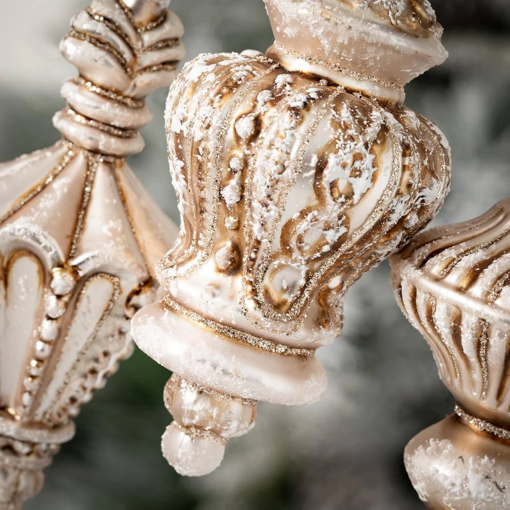 6.75 In. Frosted Finial Ornament - Set Of 3, Gold Christmas Ornaments 2 6.75 In. Frosted Finial Ornament - Set Of 3, Gold Christmas Ornaments - Image 2