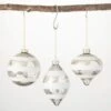 4 In. 4.75 In. And 5.25 In. White Striped Drop Ornaments - Set Of 3, White Christmas Ornaments