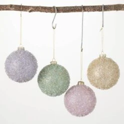 4 In. Beaded Ball Ornament - Set Of 4, Multicolored Christmas Ornaments