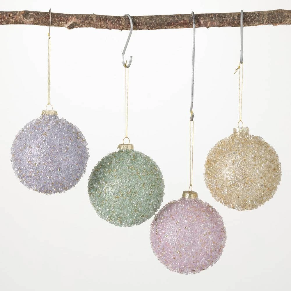4 In. Beaded Ball Ornament - Set Of 4, Multicolored Christmas Ornaments 1 4 In. Beaded Ball Ornament - Set Of 4, Multicolored Christmas Ornaments