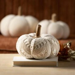 Boho Cream Plush Harvest Pumpkin Set Of 3 -The Home Depot Shop sullivans indoor fall decorations hn337 4f 1000