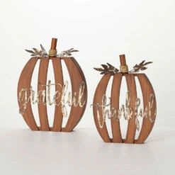 Wooden Text Harvest Pumpkin Set Of 2, Brown -The Home Depot Shop sullivans indoor fall decorations hn340 1f 1000