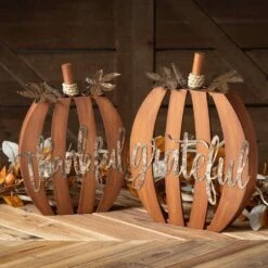 Wooden Text Harvest Pumpkin Set Of 2, Brown -The Home Depot Shop sullivans indoor fall decorations hn340 4f 1000