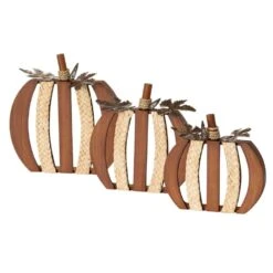 Wood Novelty Harvest Pumpkin Decor Set Of 3, Orange