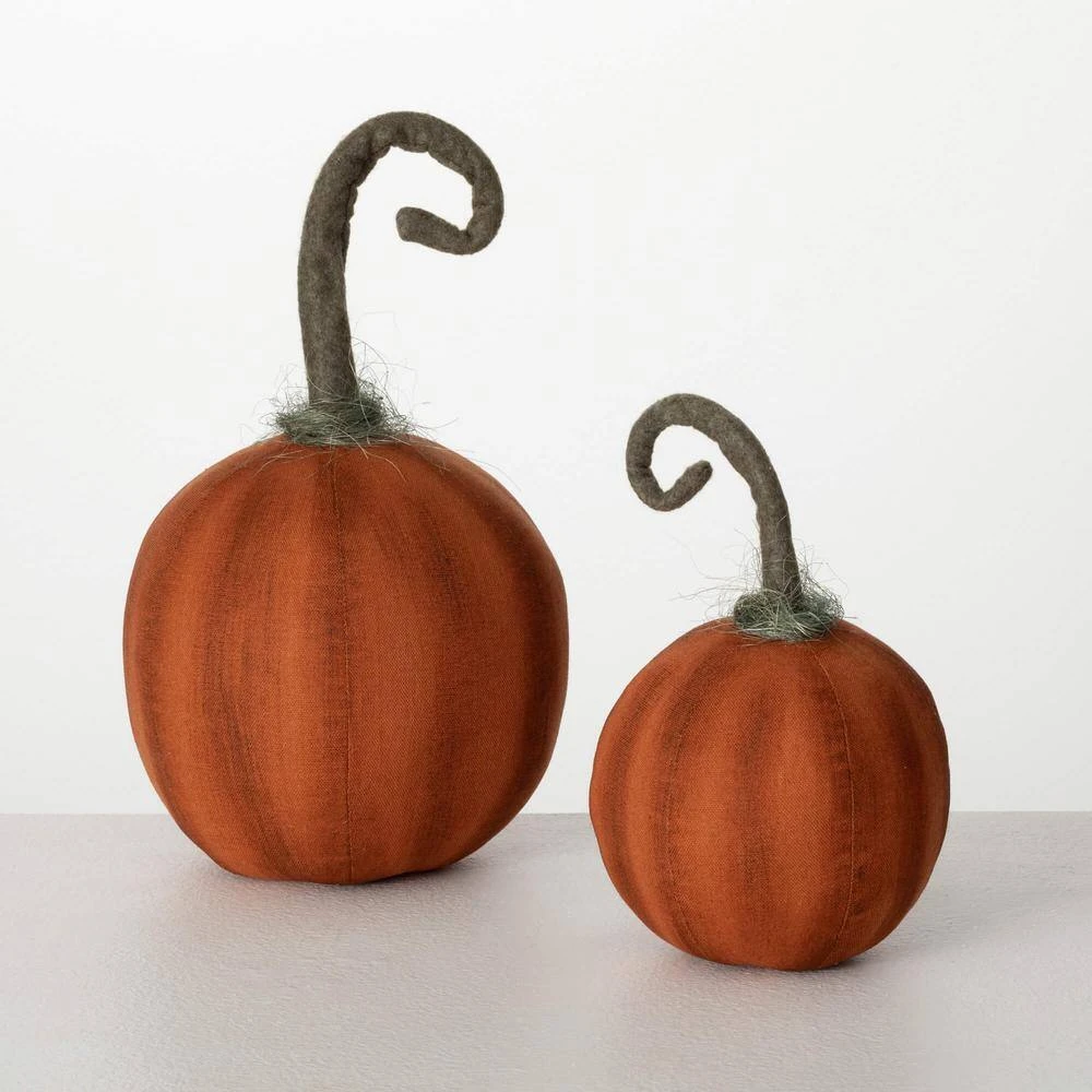 Harvest Curlicue Stem Pumpkins Set Of 2, Orange 4 Harvest Curlicue Stem Pumpkins Set Of 2, Orange - Image 4
