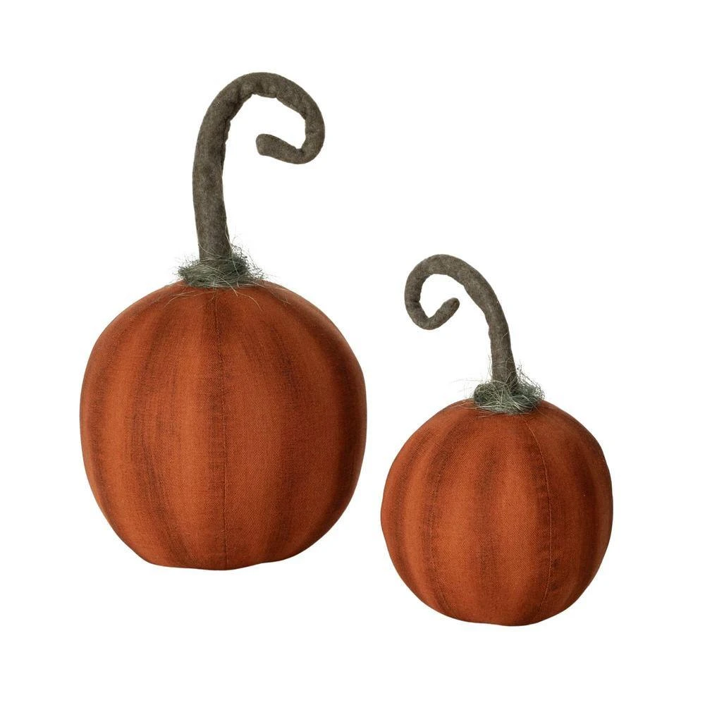 Harvest Curlicue Stem Pumpkins Set Of 2, Orange 1 Harvest Curlicue Stem Pumpkins Set Of 2, Orange