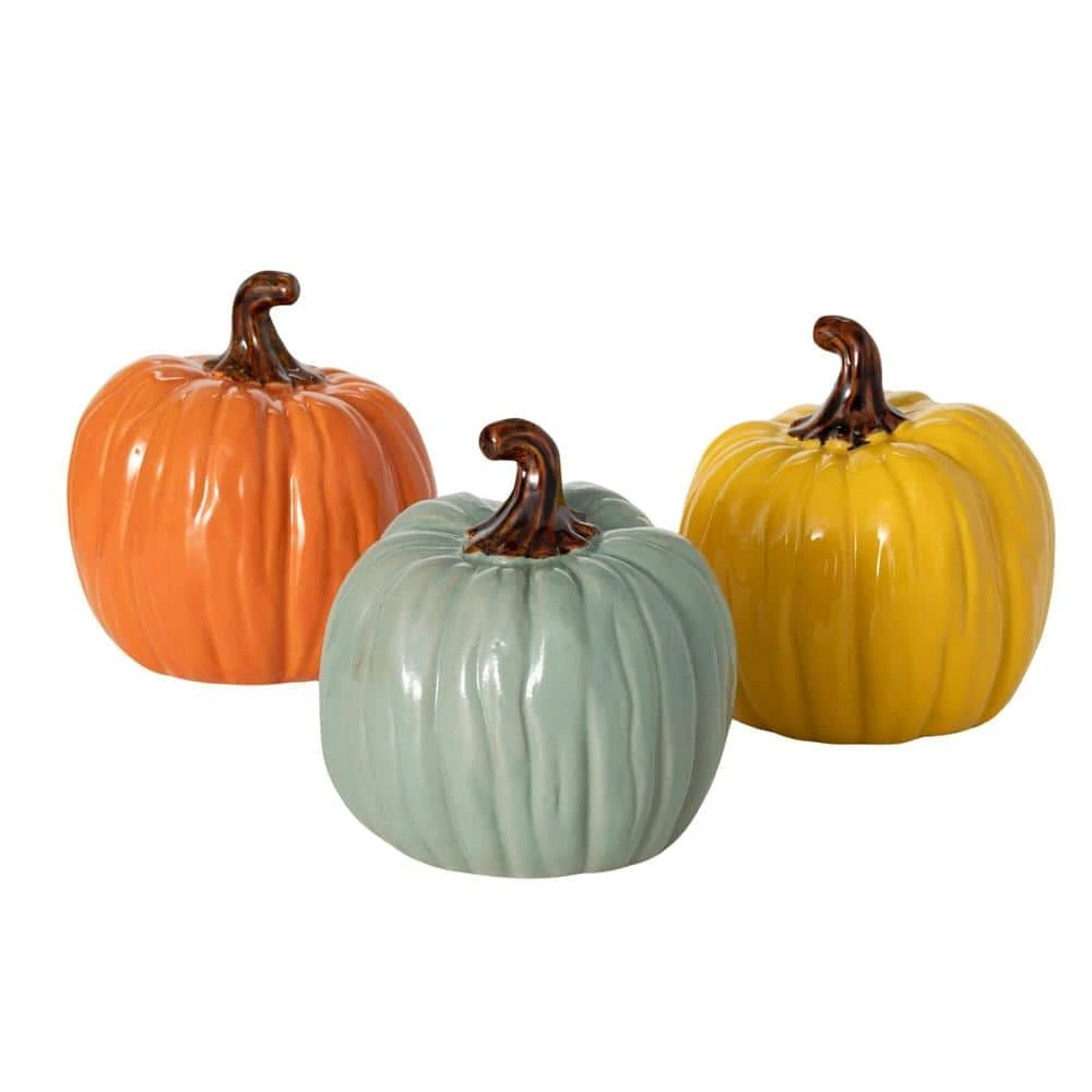 5.5 In. Colored Stoneware Harvest Pumpkin Set Of 3 1 5.5 In. Colored Stoneware Harvest Pumpkin Set Of 3