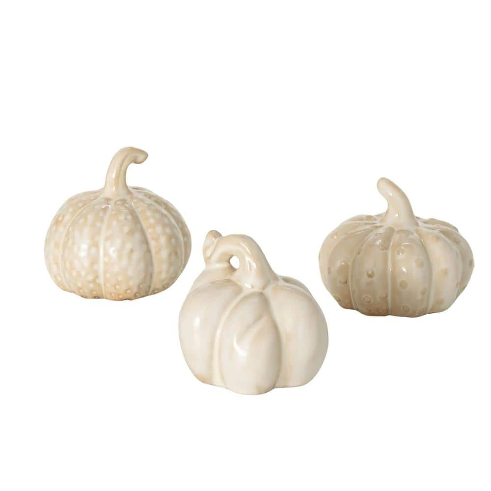 3 In., 3.25 In. And 3 In. Stoneware Cream Harvest Pumpkin Set Of 3 1 3 In., 3.25 In. And 3 In. Stoneware Cream Harvest Pumpkin Set Of 3