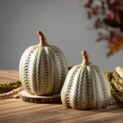 6 In. And 7.25 In. Brushed Blue-Green Pumpkin Set Of 2 -The Home Depot Shop sullivans indoor fall decorations hn350 4f 1000