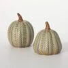 6 In. And 7.25 In. Brushed Blue-Green Pumpkin Set Of 2