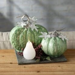 9.5 In. H Sage Green Metal Pumpkin -The Home Depot Shop sullivans indoor fall decorations met1921 4f 1000