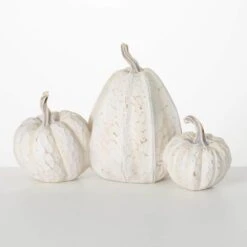 20 In. Rustic White Pumpkin Trio Decor