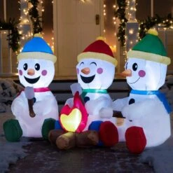 6 Ft. Width Multicolor Polyester Indoor Outdoor Set Of 3 Small Snowmen With Campfire Inflatable, Home Garden Seasonal -The Home Depot Shop syncfun christmas inflatables 31671 4f 1000