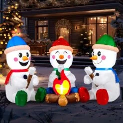 6 Ft. Width Multicolor Polyester Indoor Outdoor Set Of 3 Small Snowmen With Campfire Inflatable, Home Garden Seasonal -The Home Depot Shop syncfun christmas inflatables 31671 c3 1000