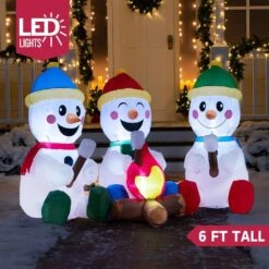 6 Ft. Width Multicolor Polyester Indoor Outdoor Set Of 3 Small Snowmen With Campfire Inflatable, Home Garden Seasonal -The Home Depot Shop syncfun christmas inflatables 31671 fa 1000