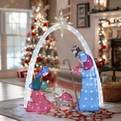 5 Ft. Nativity Set Outdoor Christmas Holiday Yard Decoration Cool White LED, Multi-Color -The Home Depot Shop veikous outdoor nativity sets pg0403 10 fa 1000