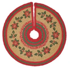 21 In. Poinsettia Natural Tan Holiday Christmas Decor Jute Mini Tree Skirt
