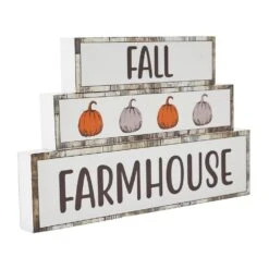 7 In. Fall Farmhouse Pumpkins Harvest Block Sign (Set Of 3) -The Home Depot Shop vhc brands indoor fall decorations 85386 1f 1000