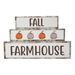 7 In. Fall Farmhouse Pumpkins Harvest Block Sign (Set Of 3)