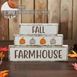 7 In. Fall Farmhouse Pumpkins Harvest Block Sign (Set Of 3) -The Home Depot Shop vhc brands indoor fall decorations 85386 fa 1000
